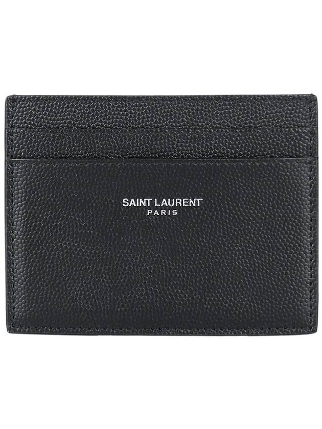 Embossed Leather Card Wallet Black - SAINT LAURENT - BALAAN 3