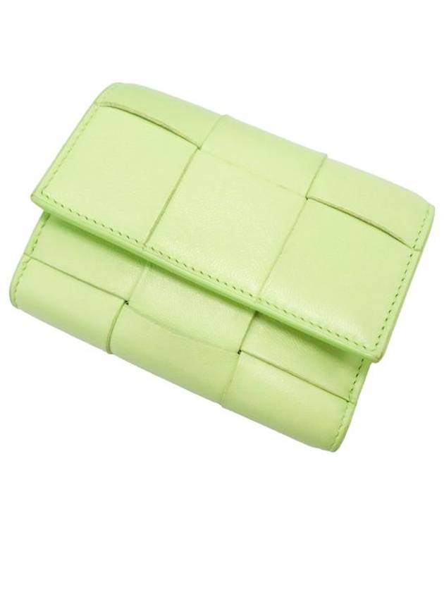 Women s Half Wallet Bottega Veneta 651372 Lemon Washed Lambskin Intrecciato Weaving 3 Stage Folded Zipper - BOTTEGA VENETA - BALAAN 4