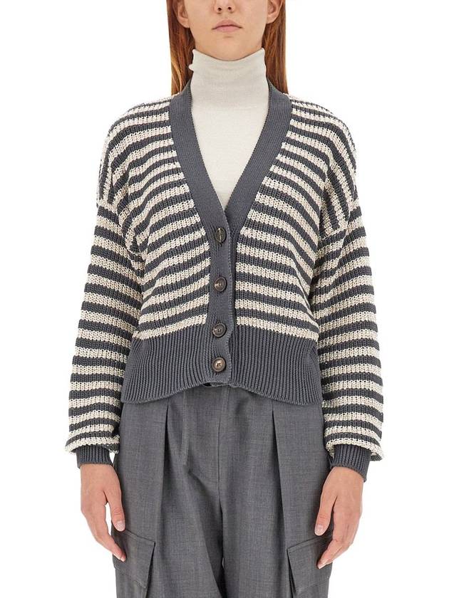 Striped Cardigan Gray Beige - BRUNELLO CUCINELLI - BALAAN 2