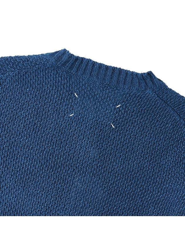 V-neck Basket Weave Hemp Knit Top Blue - MAISON MARGIELA - BALAAN 7