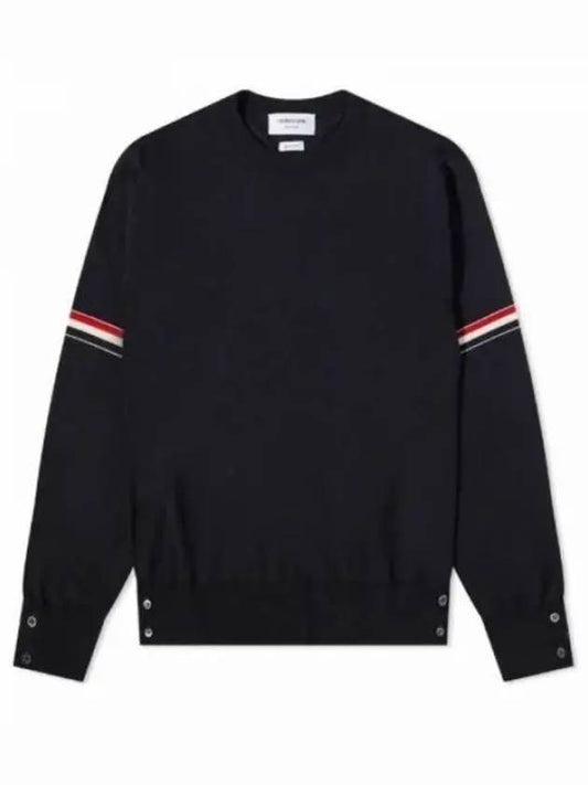 Merino Striped Crew Neck Knit Top Navy - THOM BROWNE - BALAAN 2