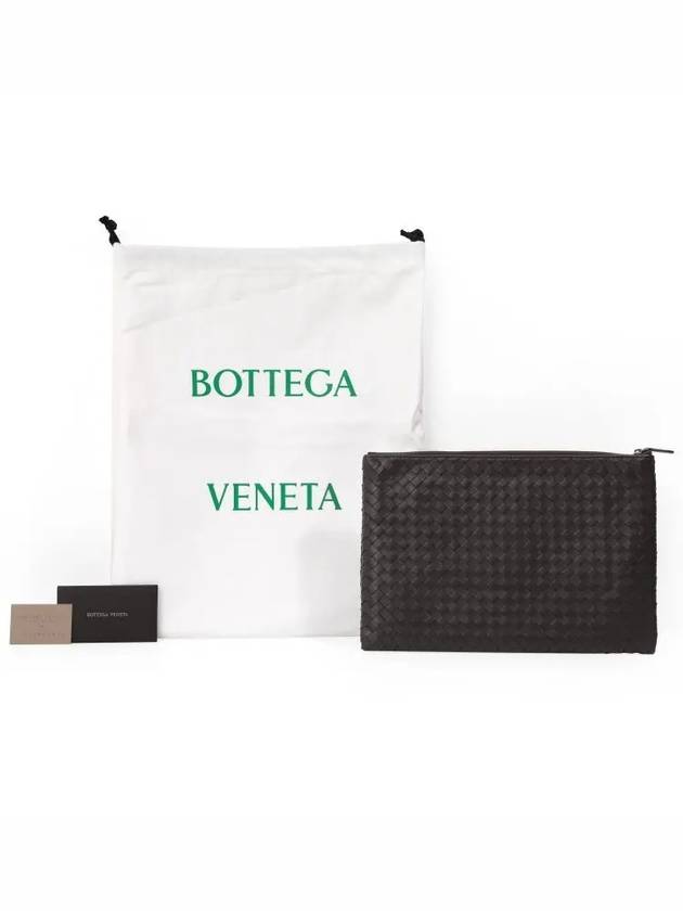 Intrecciato Document Leather Clutch Bag Dark Brown - BOTTEGA VENETA - BALAAN 4