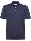 Ribbed Collar Slub Texture Polo Shirt Navy - BRUNELLO CUCINELLI - BALAAN 1