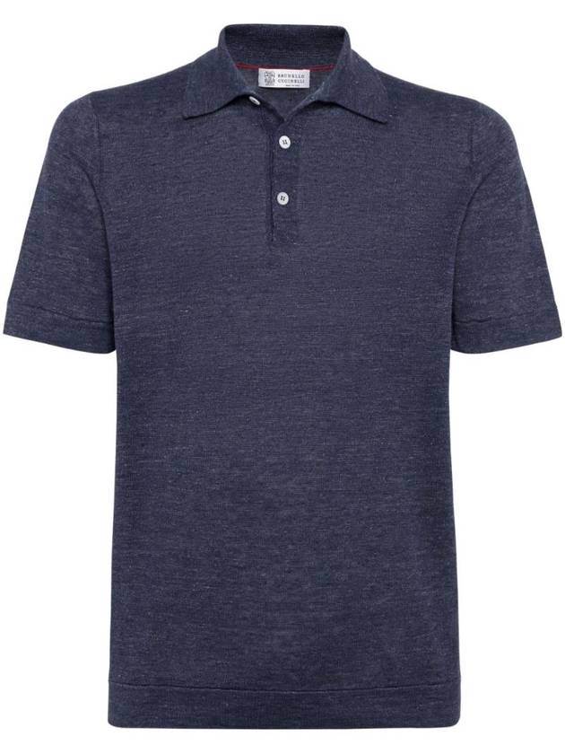 Ribbed Collar Slub Texture Polo Shirt Navy - BRUNELLO CUCINELLI - BALAAN 1