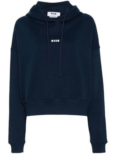 Logo Print Crop Cotton Hoodie Navy - MSGM - BALAAN 1