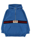 Kids Logo Label Cotton Half Zip-Up Hoodie Blue - GUCCI - BALAAN 1