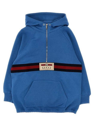 Kids Logo Label Cotton Half Zip-Up Hoodie Blue - GUCCI - BALAAN 1