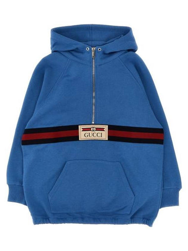 Kids Logo Label Cotton Half Zip-Up Hoodie Blue - GUCCI - BALAAN 1