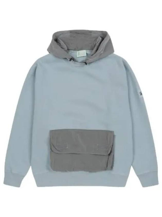 Aries Nylon Hybrid Hooded Gray Blue Sweatshirt - ARIES - BALAAN 1