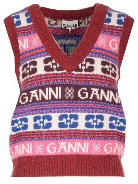 Logo Wool Mix Vest Red - GANNI - BALAAN 2