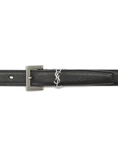 YSL Monogram Loop Square Silver Tone Buckle 2cm Leather Belt - SAINT LAURENT - BALAAN 1