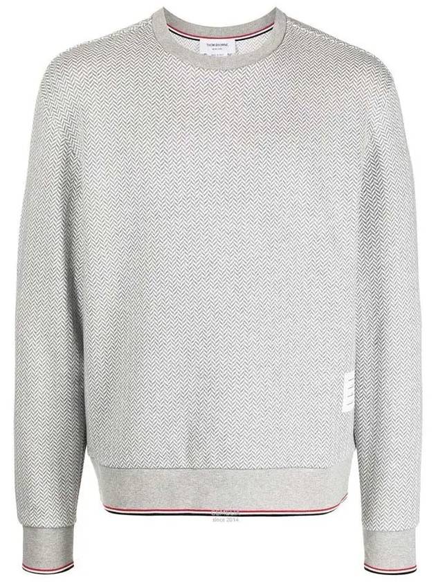 Men's Trimmed Herringbone Cotton Sweatshirt Grey - THOM BROWNE - BALAAN 2