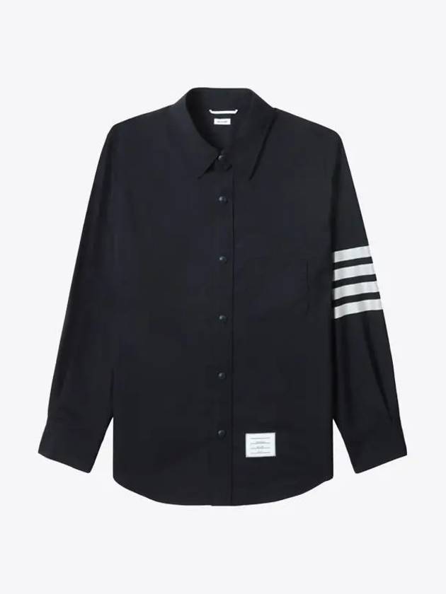 4 Bar Stripe Plain Weaving Wool Long Sleeve Shirt Navy - THOM BROWNE - BALAAN 2