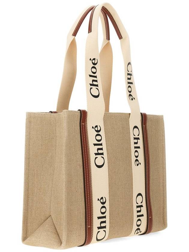 Woody Canvas Medium Tote Bag Brown - CHLOE - BALAAN 3