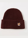 Fox Head Patch Ribbed Beanie Wine Lees - MAISON KITSUNE - BALAAN 3