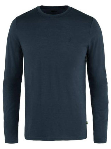 Men's Abisko Wool Long Sleeve T-Shirt Dark Navy - FJALL RAVEN - BALAAN 1