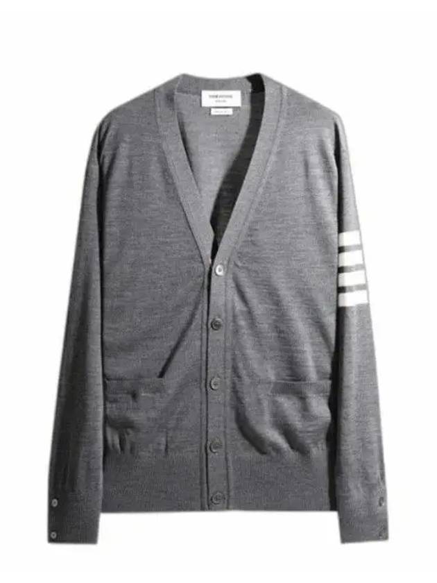 Men's Sustainable Classic Diagonal Wool Cardigan Medium Grey - THOM BROWNE - BALAAN 2