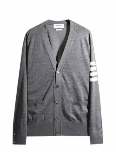 Men's Sustainable Classic Diagonal Wool Cardigan Medium Grey - THOM BROWNE - BALAAN 2