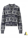 logo wool mix jacquard cardigan blue - GANNI - BALAAN 2