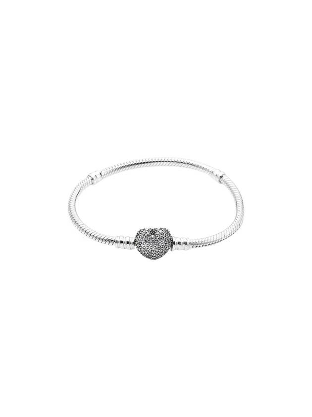 Moments Sparkling Heart Clasp Snake Chain Bracelet Silver - PANDORA - BALAAN 2