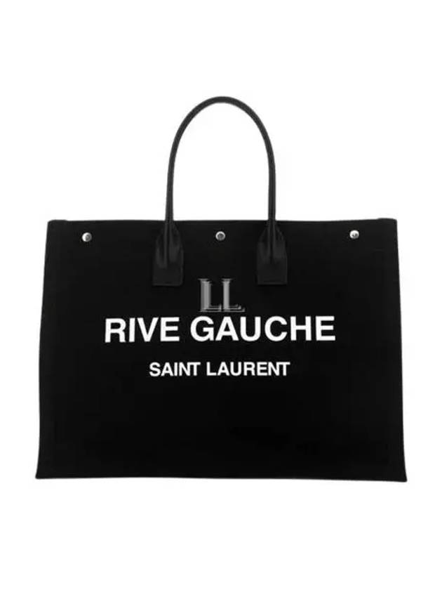 Women's Rive Gauche Logo Print Canvas Shopping Tote Bag Black - SAINT LAURENT - BALAAN 2