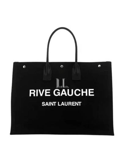 Women's Rive Gauche Logo Print Canvas Shopping Tote Bag Black - SAINT LAURENT - BALAAN 2