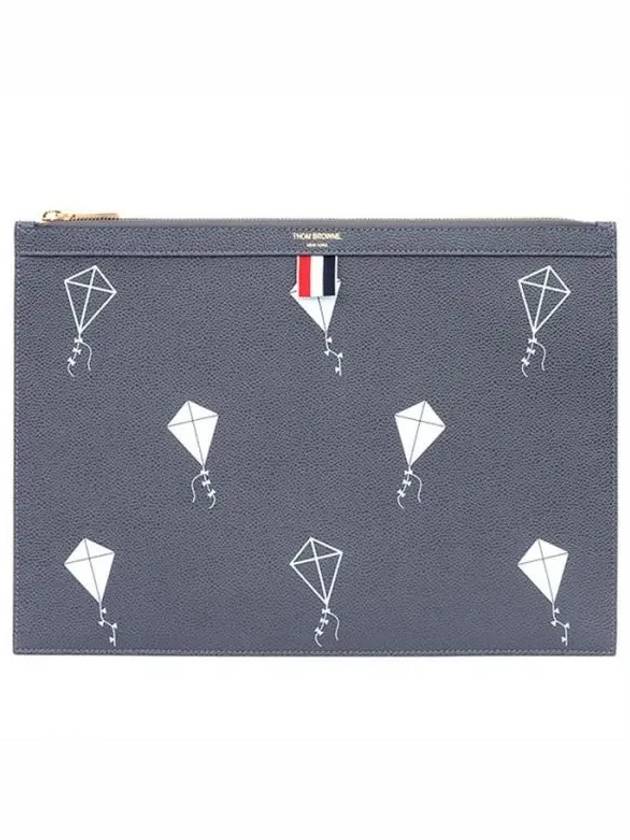 Pebble Grain Half Drop Print Medium Clutch Bag Dark Grey - THOM BROWNE - BALAAN 2