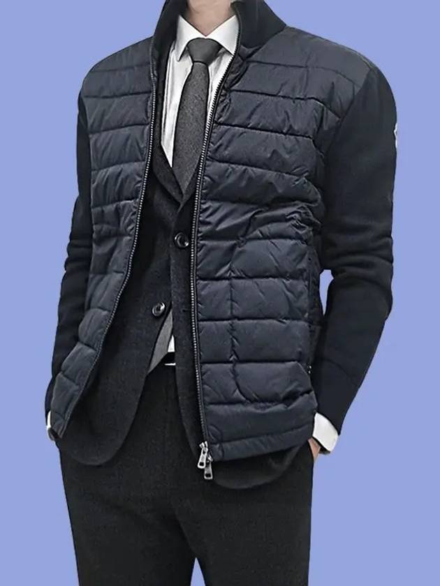 Men's Logo Patch Padded Wool Cardigan Night Blue - MONCLER - BALAAN 11