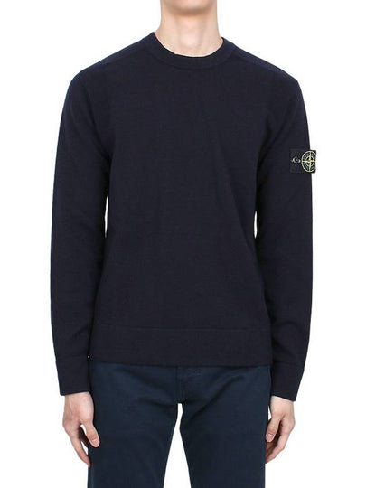 Compass Badge Crewneck Virgin Wool Knit Top Navy - STONE ISLAND - BALAAN 2