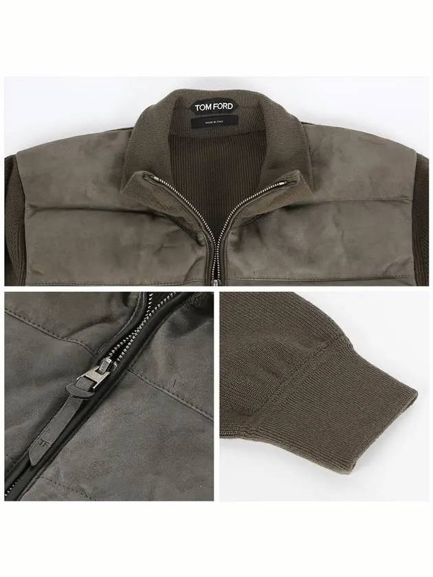 Front Zip  Down Suede Jacket Dark Olive - TOM FORD - BALAAN 6