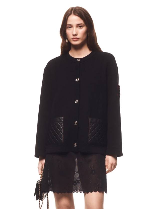 Cardigan Classic Emboss Leather Pocket Black - CHANEL - BALAAN 7