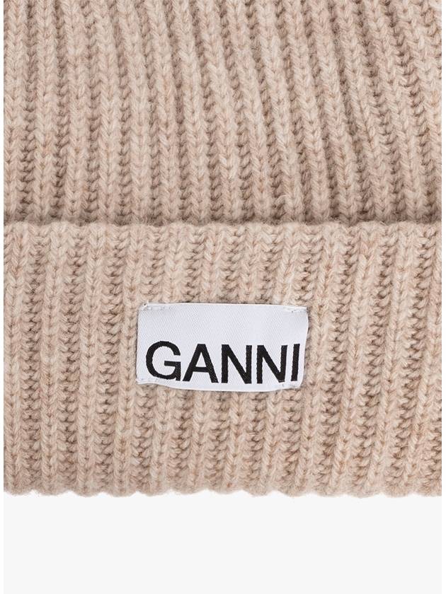 Women's Logo Wool Beanie Sand Beige - GANNI - BALAAN 3