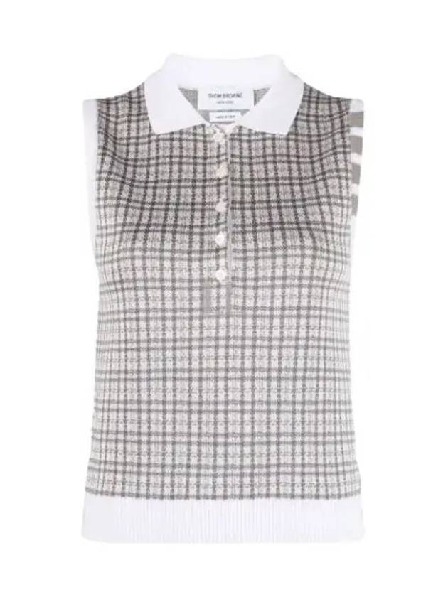 Check Silk Cotton 4 Bar Sleeveless Polo Shirt Grey - THOM BROWNE - BALAAN 2