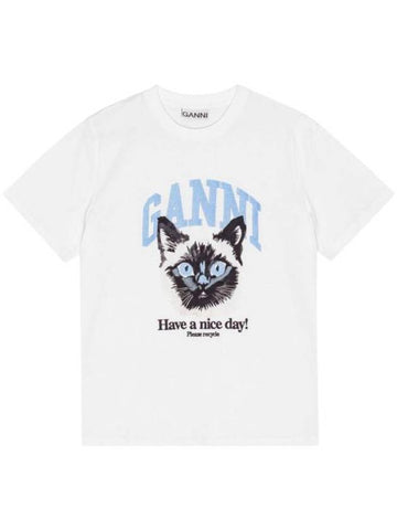 Basic Cat Relax Jersey Short Sleeve T-Shirt White - GANNI - BALAAN 1