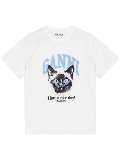 Basic Cat Relax Jersey Short Sleeve T-Shirt White - GANNI - BALAAN 2