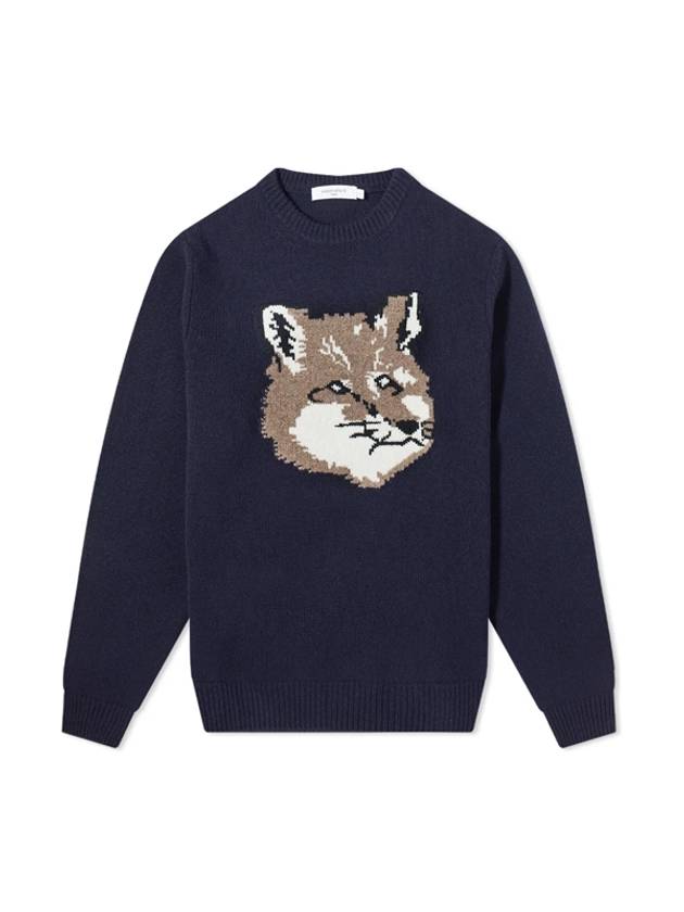 Men's Big Fox Head Classic Pullover Wool Knit Top Navy - MAISON KITSUNE - BALAAN 1