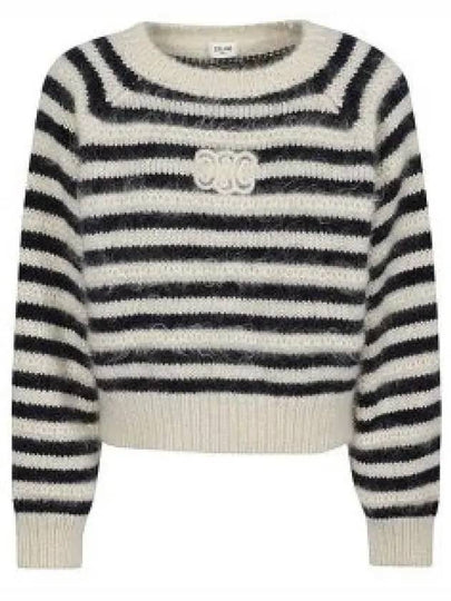 Crew Neck Marinière Mohair Knit Top Off White Navy - CELINE - BALAAN 2