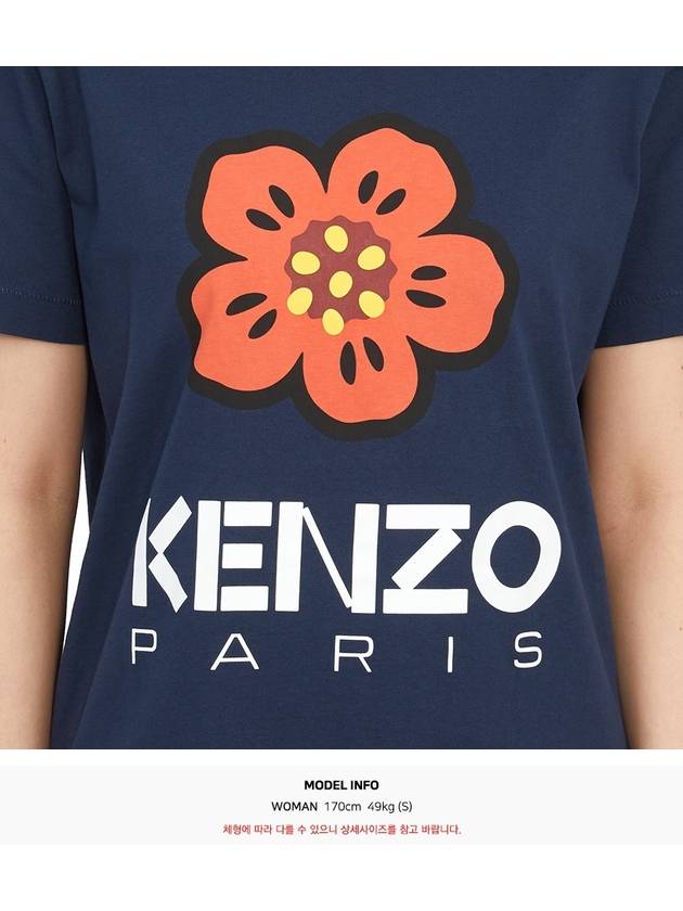 Women's Boke Flower Loose Fit Cotton Short Sleeve T-Shirt Navy - KENZO - BALAAN 9