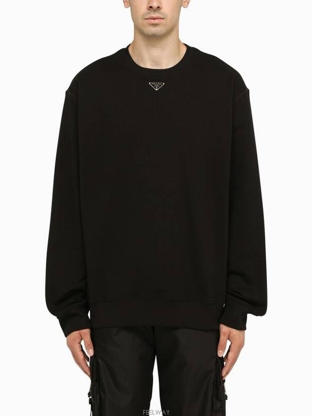 Oversized Cotton Sweatshirt With Triangle Logo Black - PRADA - BALAAN 2