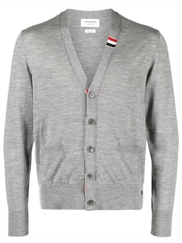 Men's Jersey Stitch V-Neck Cardigan Light Grey - THOM BROWNE - BALAAN 2