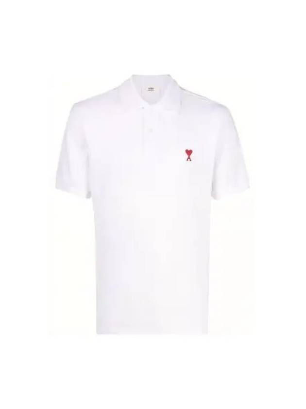 Men's Heart Logo Polo Shirt White - AMI - BALAAN 2