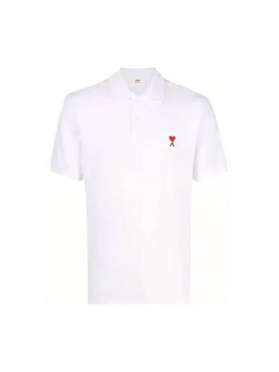 Men's Heart Logo Polo Shirt White - AMI - BALAAN 2