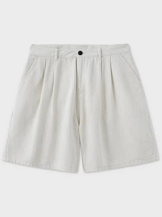 Sand Denim Two Tuck Bermuda Shorts Sand Beige - NOIRER - BALAAN 3