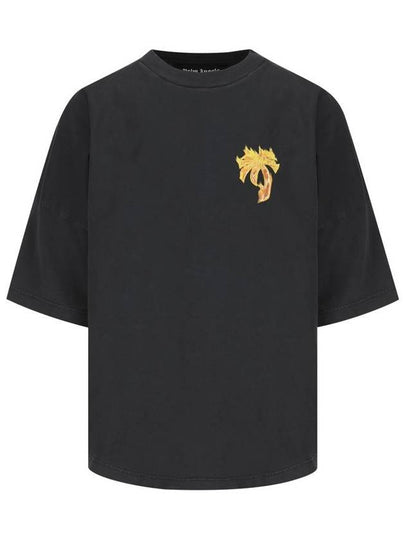 Oversized Burning Short Sleeve T Shirt Black - PALM ANGELS - BALAAN 2