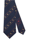 Silk Tie with Bee Web Midnight Blue Red - GUCCI - BALAAN.