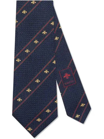 Bee Web Embroider Silk Tie Navy - GUCCI - BALAAN 1