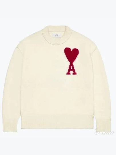 Intarsia Big Heart Logo Wool Knit Top Ivory - AMI - BALAAN 2