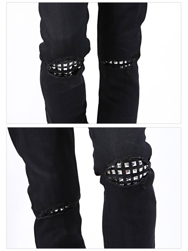 Men's Studded Knee Slim Fit Pants Black - SAINT LAURENT - BALAAN 6