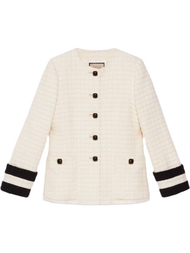 Women's Tweed Collarless Jacket Ivory - GUCCI - BALAAN 1