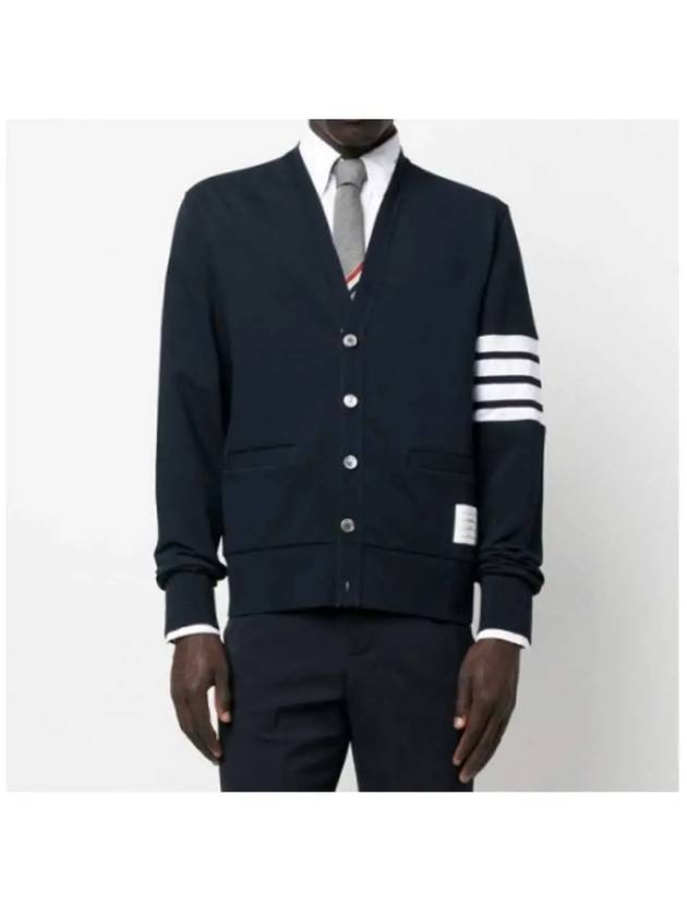 V-Neck 4 Bar Cardigan Navy - THOM BROWNE - BALAAN 3